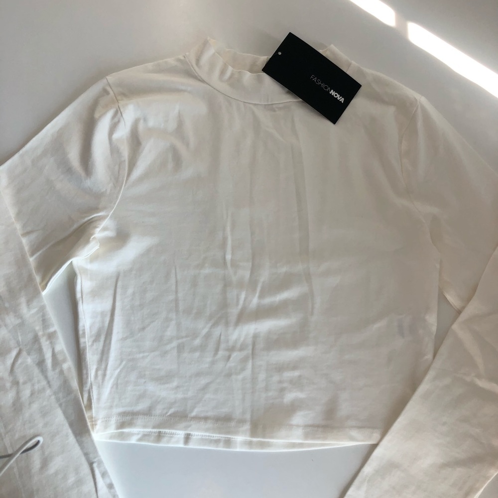 Long Sleeve Mock Neck Crop Top Ivory